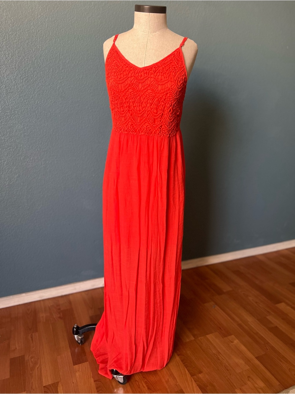Poetry coral pink Crochet-Bodice summer Maxi Dress